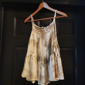 Women's Aerie Tie Dye Crochet/Lace Babydoll Tank w/ Tie Sides Size Large Boho